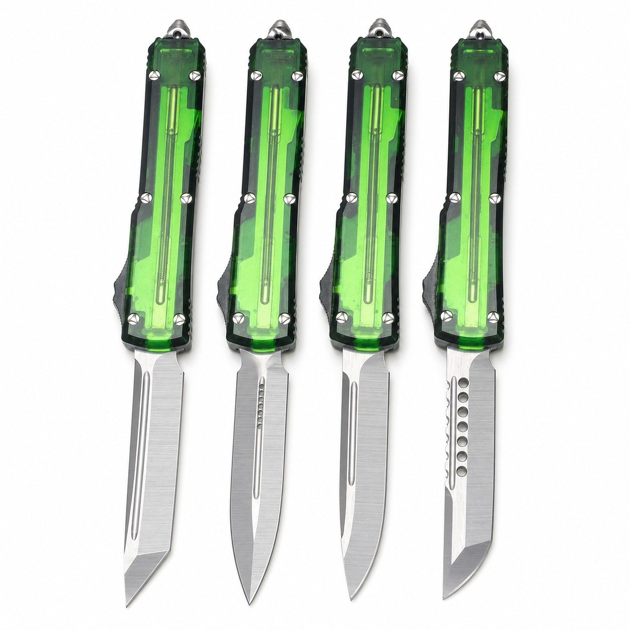 Clear Green-Handle OTF Knife